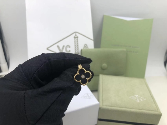 Van Cleef Dan Arpels Vintage Alhambra Cincin Kuning Emas Onyx Berlian Bulat