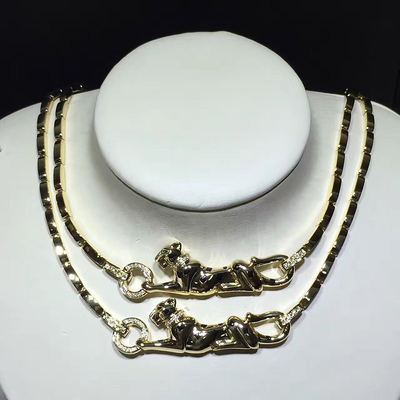 18K Kuning Emas High End Perhiasan Kustom Kalung Panther Dengan Berlian / Lacquer