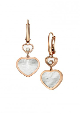 Perhiasan Wanita Chopard Happy Gold Heart Earrings 18K Dengan Batu Berlian Alami
