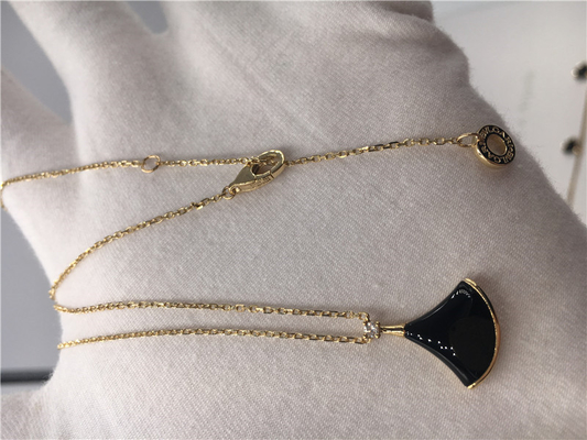 Black Pendant Necklace 18K Yellow Gold , Black Gemstone Necklace With Onyx Pendant