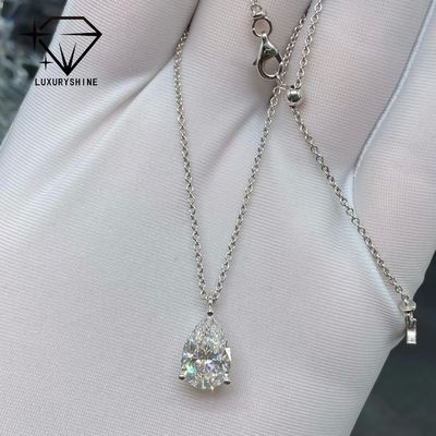 Lab Grown Pear Diamond Necklace 18K Gold VVS-VS Clarity
