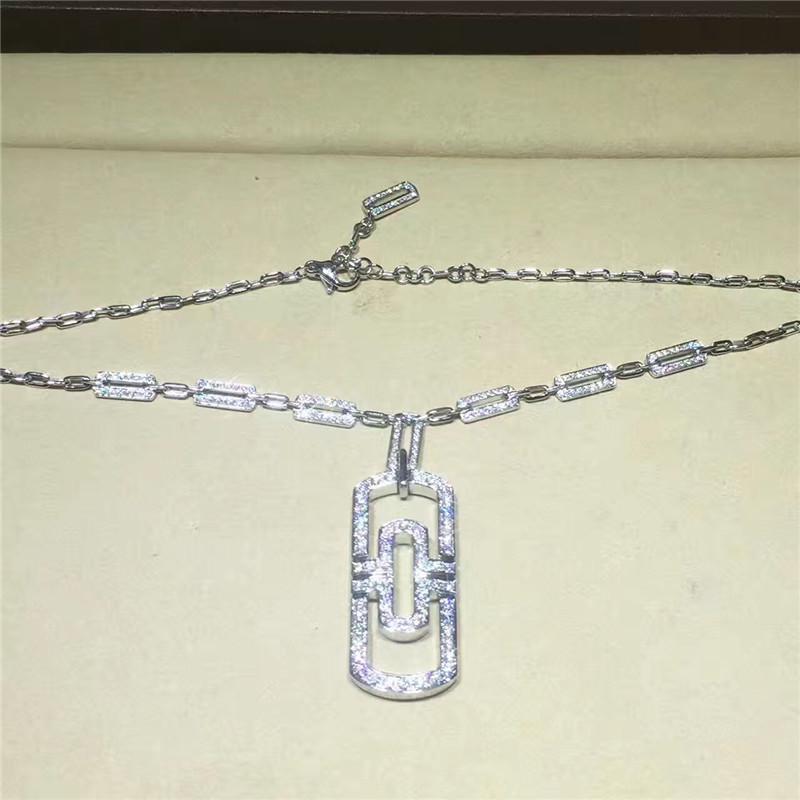 Full Pavé Diamond Luxury Diamond Jewelry Luxury Jewelry Parentesi Nceklace 18K White Gold