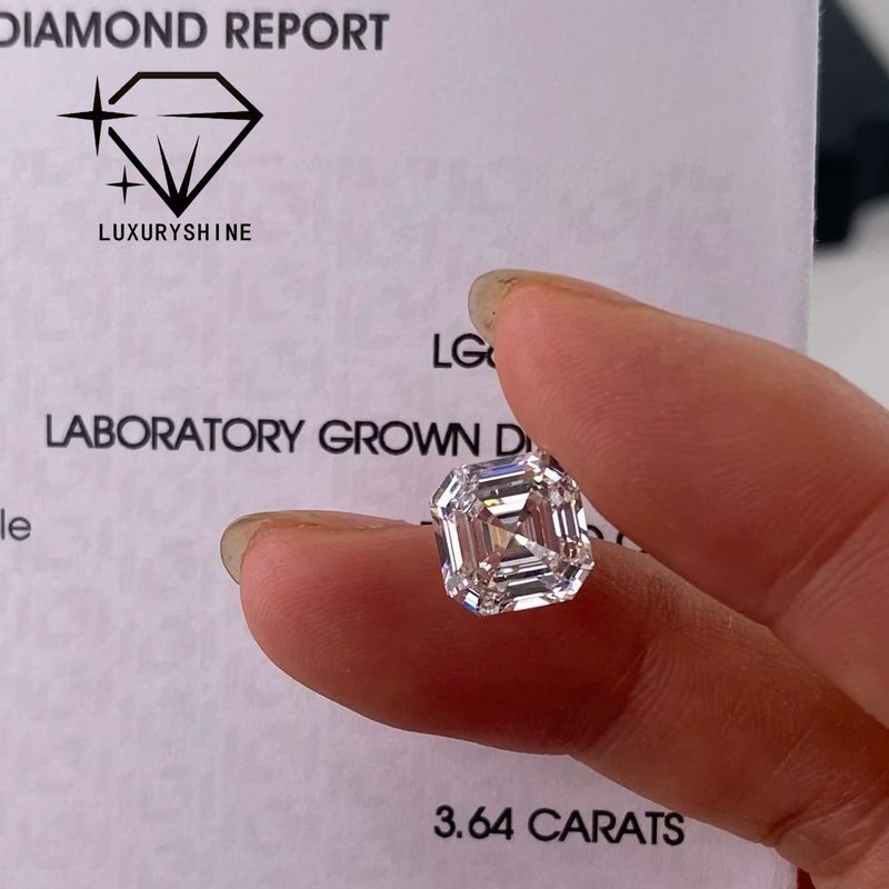 Kualitas LuxuryShine VVS-VS 0.1-10CT Berlian Bentuk Asscher Tumbuh Laboratorium D-F Warna Berlian Putih Dengan Sertifikat IGI 3EX Cut Stones pabrik