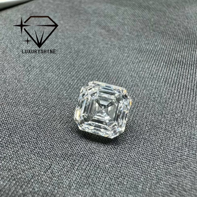 Kualitas LuxuryShine VVS-VS 0.1-10CT Berlian Bentuk Asscher Tumbuh Laboratorium D-F Warna Berlian Putih Dengan Sertifikat IGI 3EX Cut Stones pabrik