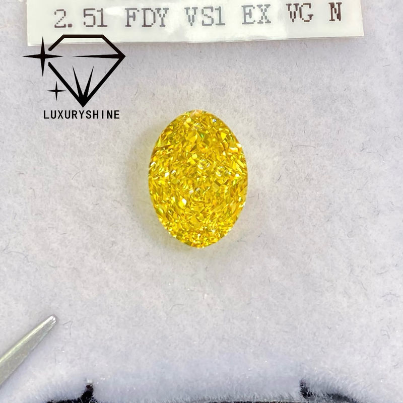 Kualitas LuxuryShine VVS-VS Fancy Yellow/Light Yellow/Fancy Intense/Vivid Yellow Lab Grown Diamond 1CT 2CT 3CT 4CT 5CT Oval Excellent Cut dengan Sertifikat & Perhiasan yang Disesuaikan pabrik