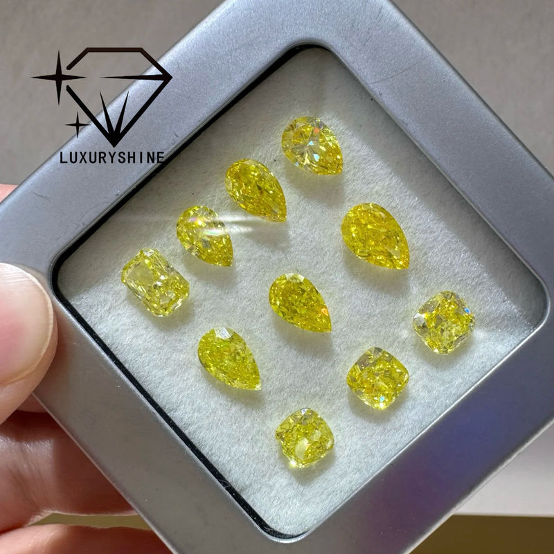 Kualitas LuxuryShine VVS-VS Fancy Yellow/Light Yellow/Fancy Intense/Vivid Yellow Lab Grown Diamond 1CT 2CT 3CT 4CT 5CT Oval Excellent Cut dengan Sertifikat & Perhiasan yang Disesuaikan pabrik