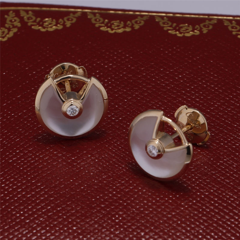 Kualitas Xs Model Yellow Gold Amulette De Earrings Stud Dengan White Mother Of Pearl pabrik