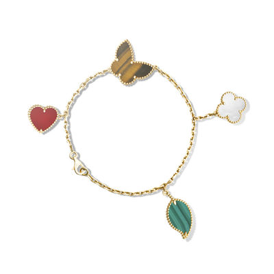 Kualitas 4 Motif Gelang Alhambra Keberuntungan Emas Kuning 18k Dengan Batu Akik / Batu Mata Harimau pabrik