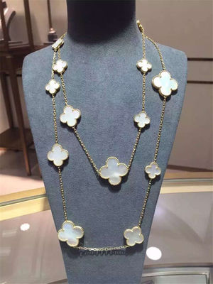 Kualitas 16 Motif 18k Van Cleef Dan Arpels Magic Alhambra Kalung Panjang Putih Abu-abu Ibu Dari Mutiara Onyx pabrik