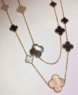 Kualitas 16 Motif 18k Van Cleef Dan Arpels Magic Alhambra Kalung Panjang Putih Abu-abu Ibu Dari Mutiara Onyx pabrik