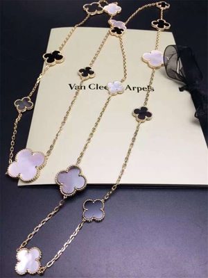Kualitas 16 Motif 18k Van Cleef Dan Arpels Magic Alhambra Kalung Panjang Putih Abu-abu Ibu Dari Mutiara Onyx pabrik