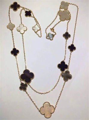 Kualitas 16 Motif 18k Van Cleef Dan Arpels Magic Alhambra Kalung Panjang Putih Abu-abu Ibu Dari Mutiara Onyx pabrik