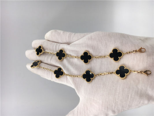 Kualitas Gelang Bunga Van Cleef Vintage Dengan 5 Motif Onyx, Gelang Pesona Emas 18k pabrik