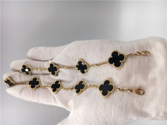 Kualitas Gelang Bunga Van Cleef Vintage Dengan 5 Motif Onyx, Gelang Pesona Emas 18k pabrik