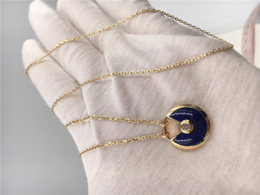 Biru Tua Lapis Lazuli Perhiasan Emas Mewah 18K Rantai Emas Asli Dengan Liontin