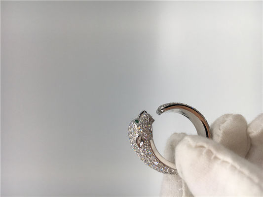 Kualitas Cincin Panthere Emas Putih Berlian 18K, Cincin Panther Dengan Zamrud Onyx pabrik