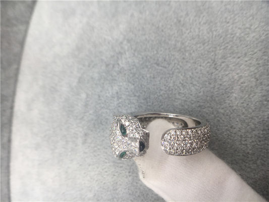 Kualitas Cincin Panthere Emas Putih Berlian 18K, Cincin Panther Dengan Zamrud Onyx pabrik