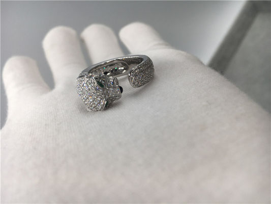 Kualitas Cincin Panthere Emas Putih Berlian 18K, Cincin Panther Dengan Zamrud Onyx pabrik