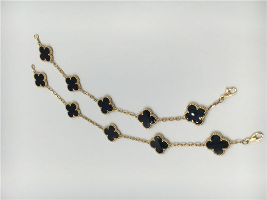 Kualitas Perhiasan Buatan Tangan Alhambra Emas 18K Wanita Vintage Dengan Onyx Tanpa Berlian pabrik