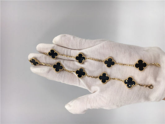 Kualitas Perhiasan Buatan Tangan Alhambra Emas 18K Wanita Vintage Dengan Onyx Tanpa Berlian pabrik