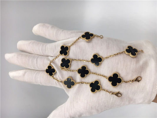 Kualitas Perhiasan Buatan Tangan Alhambra Emas 18K Wanita Vintage Dengan Onyx Tanpa Berlian pabrik