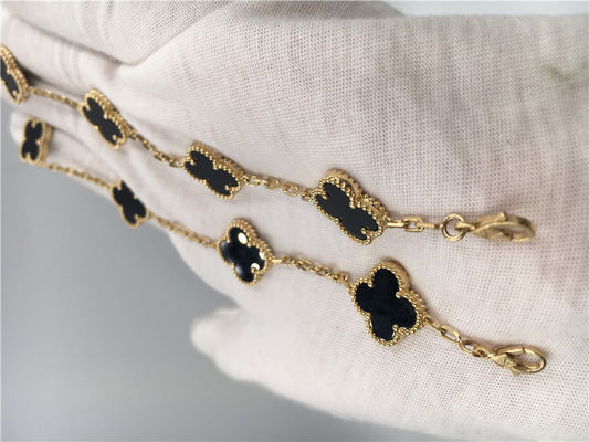 Kualitas Perhiasan Buatan Tangan Alhambra Emas 18K Wanita Vintage Dengan Onyx Tanpa Berlian pabrik
