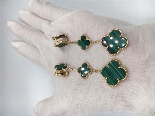 Kualitas Anting Vca Alhambra Emas 18k Hijau, Anting Van Cleef Onyx Dengan Malachite pabrik