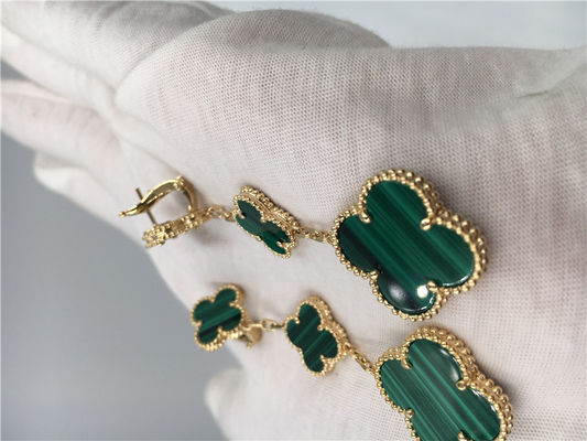 Kualitas Anting Vca Alhambra Emas 18k Hijau, Anting Van Cleef Onyx Dengan Malachite pabrik