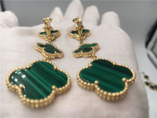 Kualitas Anting Vca Alhambra Emas 18k Hijau, Anting Van Cleef Onyx Dengan Malachite pabrik
