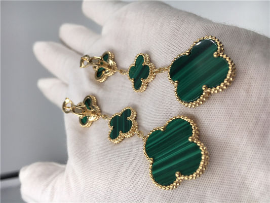 Kualitas Anting Vca Alhambra Emas 18k Hijau, Anting Van Cleef Onyx Dengan Malachite pabrik