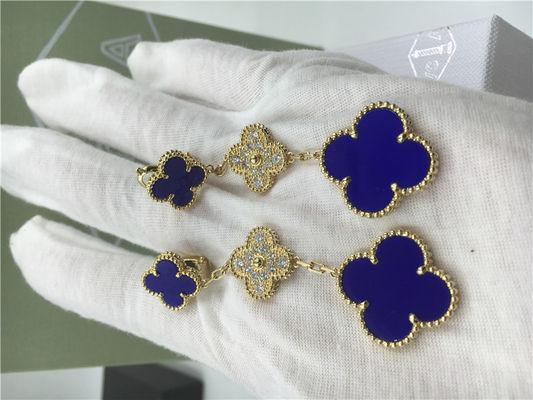 Kualitas VCARO9II00 Van Cleef Vintage Alhambra Earrings Dengan Malachite / Berlian pabrik