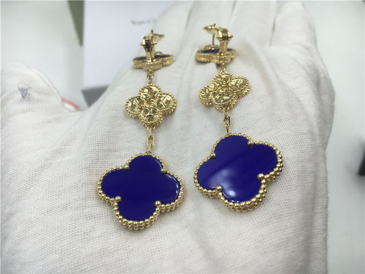 Kualitas VCARO9II00 Van Cleef Vintage Alhambra Earrings Dengan Malachite / Berlian pabrik