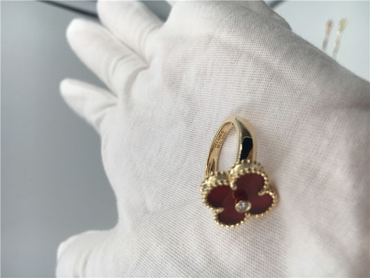 Kualitas Cincin Emas 18K Carnelian Wanita Alhambra Vintage Unik Dengan Berlian Asli pabrik