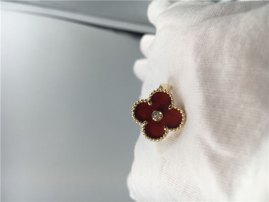 Kualitas Cincin Emas 18K Carnelian Wanita Alhambra Vintage Unik Dengan Berlian Asli pabrik