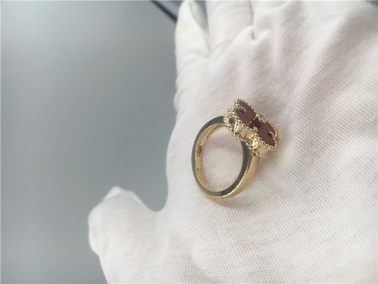 Kualitas Cincin Emas 18K Carnelian Wanita Alhambra Vintage Unik Dengan Berlian Asli pabrik