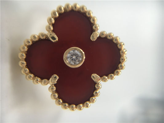 Kualitas Cincin Emas 18K Carnelian Wanita Alhambra Vintage Unik Dengan Berlian Asli pabrik