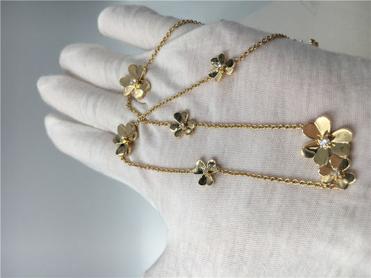 Kualitas Kalung Emas Kuning 18k Dengan Berlian Bulat, 9 Bunga Van Cleef Frivole Necklace pabrik