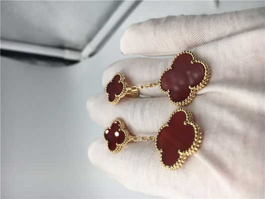 Kualitas Magic Alhambra 18K Gold Earrings Dengan Ibu Mutiara Merah / Ukuran Khusus pabrik