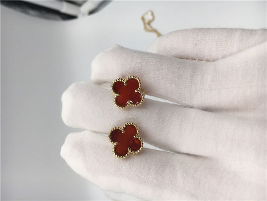 Kualitas Van Cleef Arpels Sweet Alhambra earstuds emas kuning 18k dengan carnelian pabrik