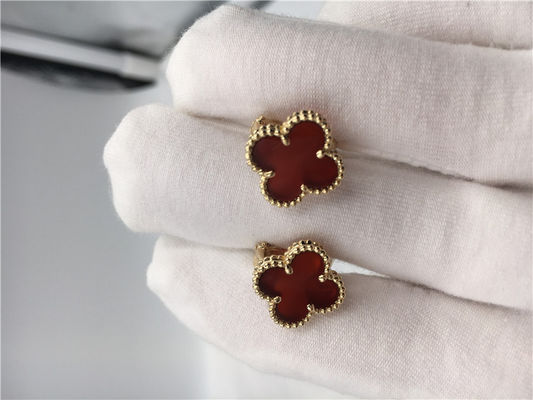 Kualitas Van Cleef Arpels Sweet Alhambra earstuds emas kuning 18k dengan carnelian pabrik