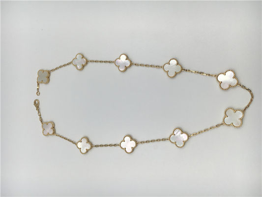 Kualitas White Mother Of Pearl Van Cleef Arpels Alhambra Necklace 18k Yellow Gold pabrik