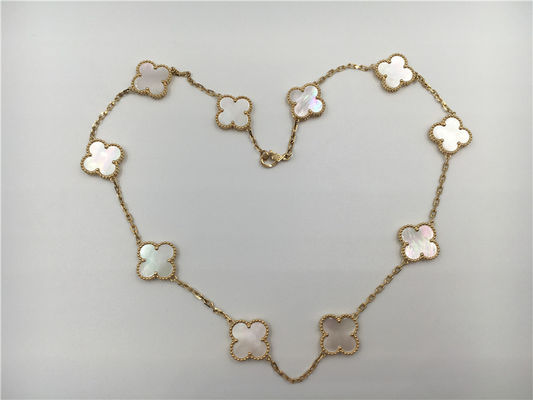 Kualitas White Mother Of Pearl Van Cleef Arpels Alhambra Necklace 18k Yellow Gold pabrik