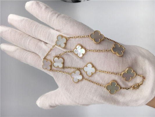 Kualitas White Mother Of Pearl Van Cleef Arpels Alhambra Necklace 18k Yellow Gold pabrik