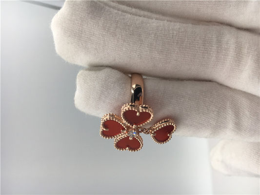 Kualitas 18k Rose Gold Van Cleef Dan Arpels Flower Ring Dengan Carnelian / Round Diamond pabrik