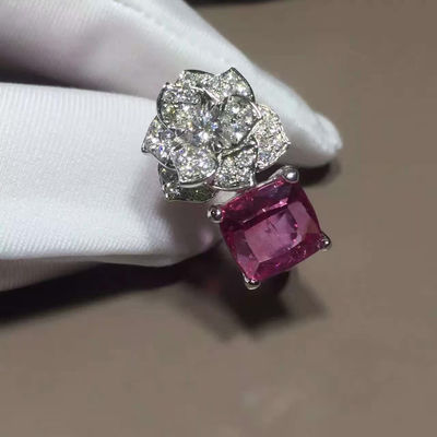 Kualitas 18K Emas Putih Piaget Rose Flower Ring G34UU600 Dengan Bantal - Potong Turmalin Merah Muda pabrik
