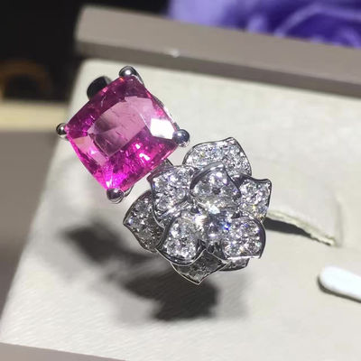 Kualitas 18K Emas Putih Piaget Rose Flower Ring G34UU600 Dengan Bantal - Potong Turmalin Merah Muda pabrik