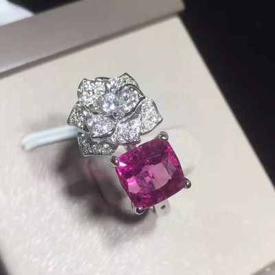 Kualitas 18K Emas Putih Piaget Rose Flower Ring G34UU600 Dengan Bantal - Potong Turmalin Merah Muda pabrik