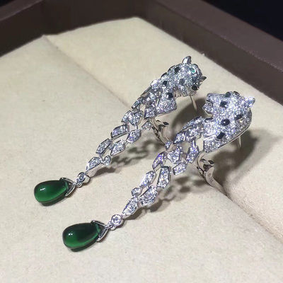 Kualitas Anting Berlian Emas Putih 18K, Anting Panthere Dengan Onyx pabrik