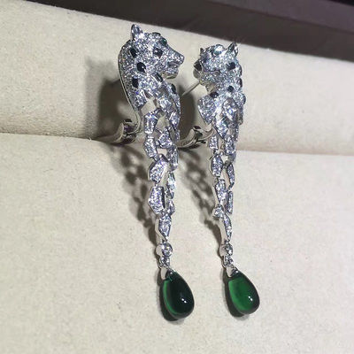Kualitas Anting Berlian Emas Putih 18K, Anting Panthere Dengan Onyx pabrik