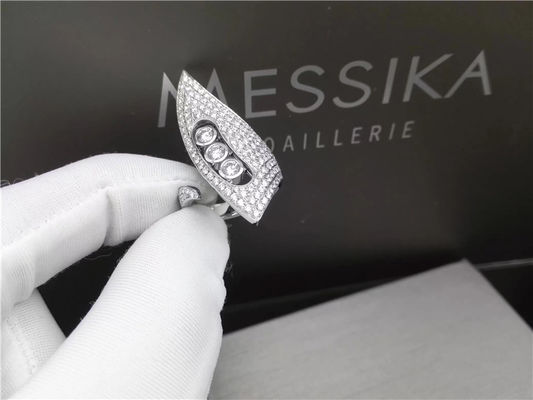 Kualitas Cincin Berlian Emas Putih 18K, Cincin Pertunangan Pernikahan Wanita Dengan Desain Tanduk pabrik